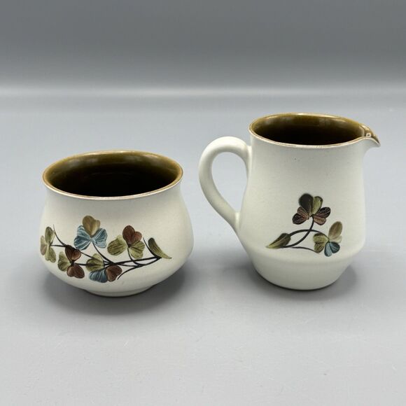 Vtg Denby Stoneware Shamrock Clover Open Sugar and Creamer England Pottery MCM - Picture 4 of 8